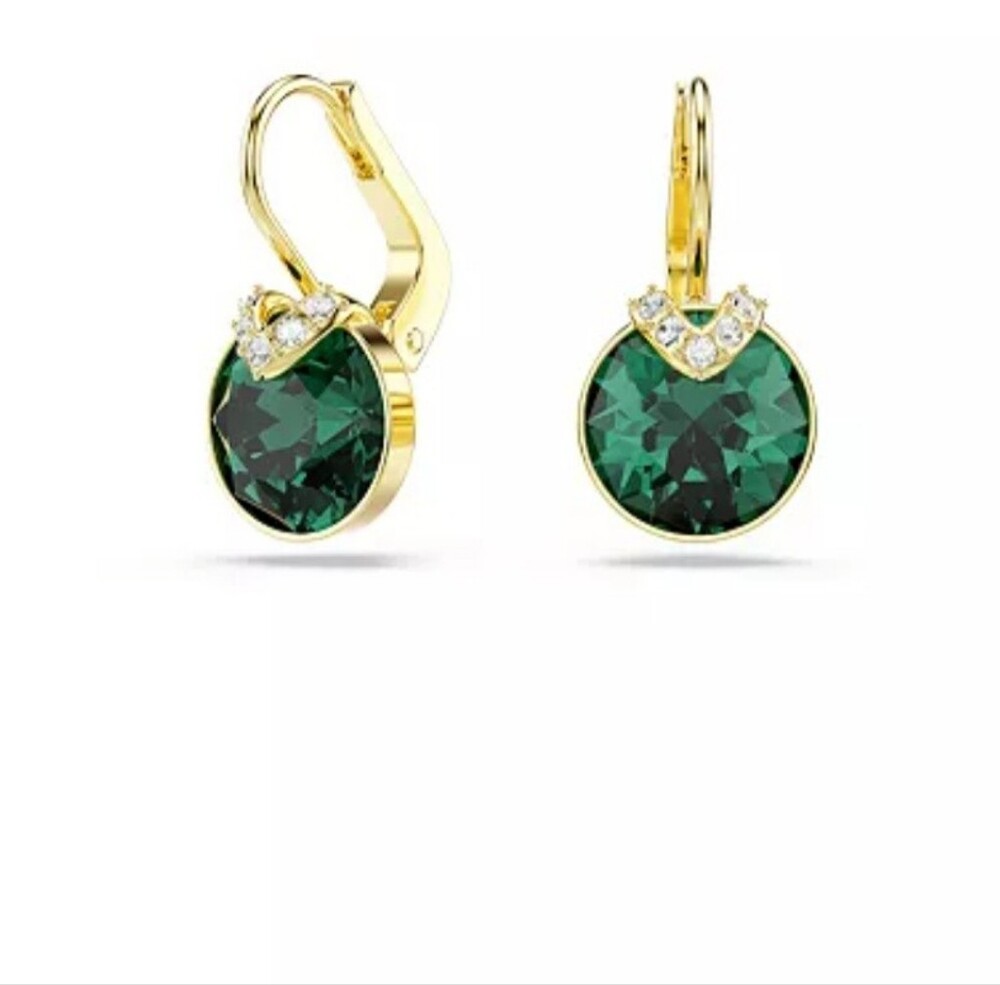 SWAROVSKI Crystal Gold Green Bella V Drop Earrings